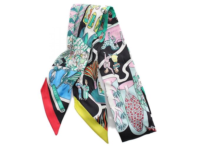 Hermès Hermes Silk Twilly Scarf Black Multicolor  ref.1826822