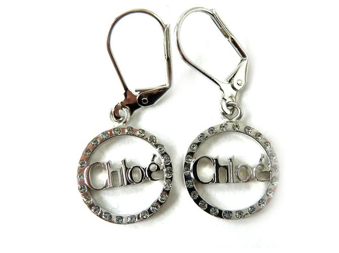 Chloé Orecchini Chloe Silver Crystal Logo Pierce Argento Metallico Metallo