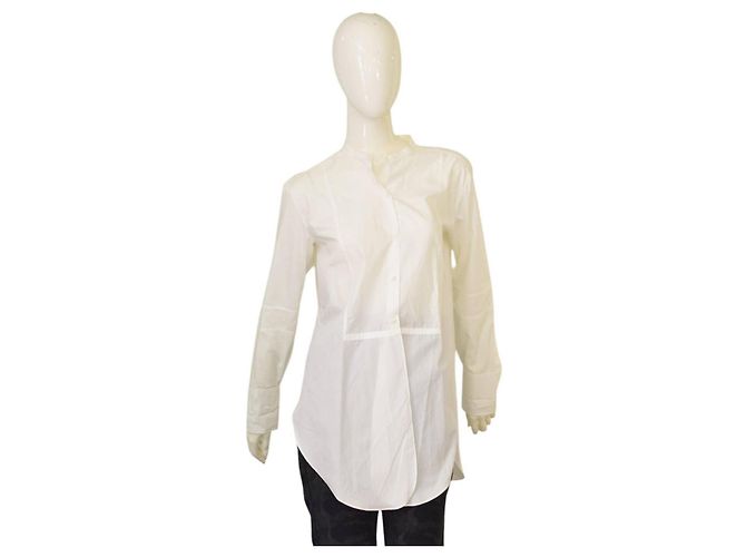 Camicia bianca in cotone senza colletto Helmut Lang Bianco