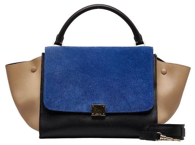 Céline Bolsa trapezoidal de couro camurça Celine 2WAY Azul