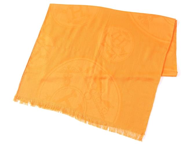 Hermès Hermes Cashmere Silk Etoile New Libris Shawl Orange Cloth  ref.1828164