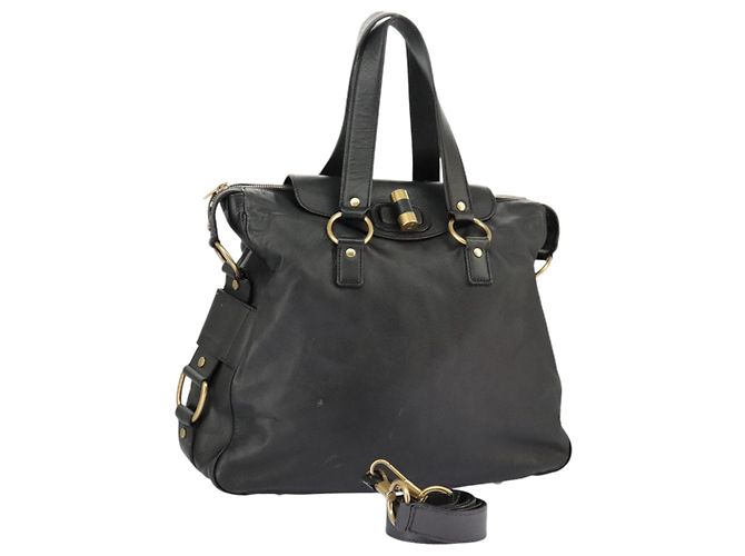 SAINT LAURENT Bolsa Muse de couro 2 vias preta Auth 97545