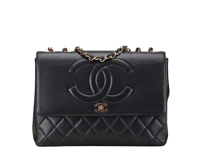 Timeless Chanel Matelasse Coco Mark Chain Shoulder Bag Black Leather  ref.1830493