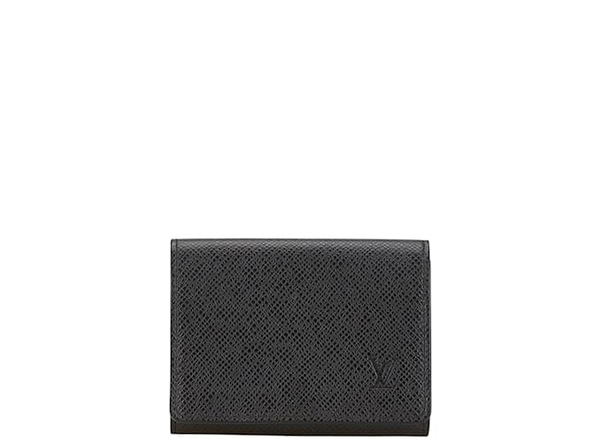 Louis Vuitton Taiga Envelope Card Case Black Leather  ref.1830675