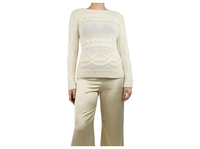 Maje Creme Kabelstrickpullover - Größe UK 8 Roh 