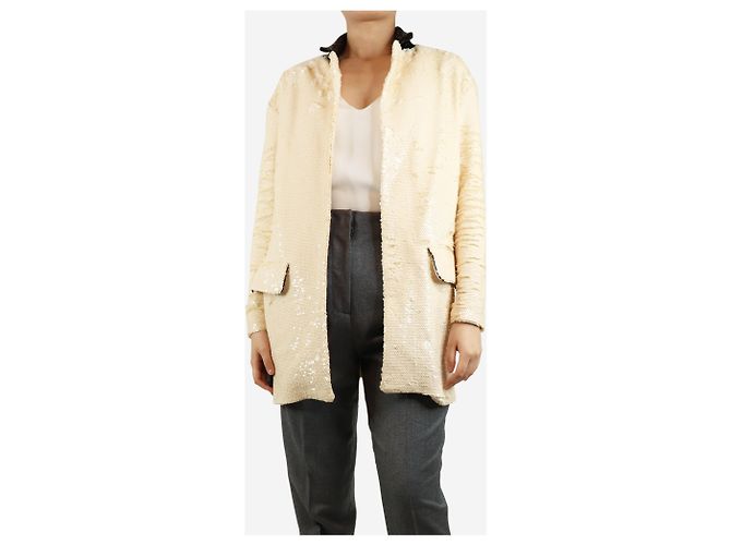 Autre Marque Creme Paillettenjacke - Größe S Roh
