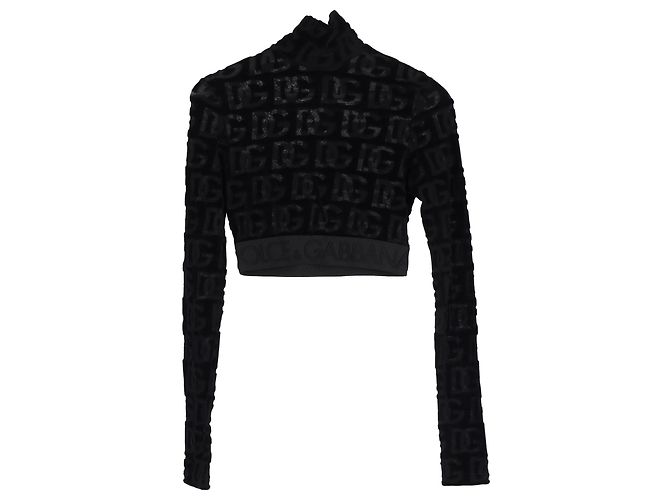 Top Corto DG-Logo en Jacquard de Algodón Negro de Dolce & Gabbana