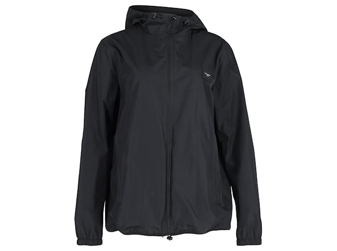 Dolce & Gabbana Full Zip Logo Plaque Hooded Jacket in Black Nylon  ref.1830910