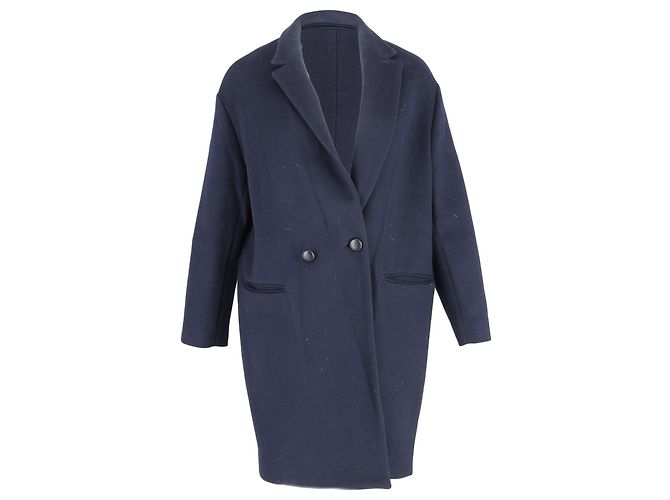 Isabel Marant Double-Breasted Coat in Navy Blue Wool Light blue