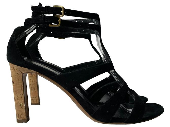 Sandali Cage Saint Laurent in Camoscio Nero