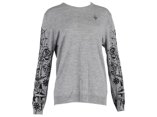 Grauer Wollpullover mit Rundhalsausschnitt im Rippenstrick von Love Moschino