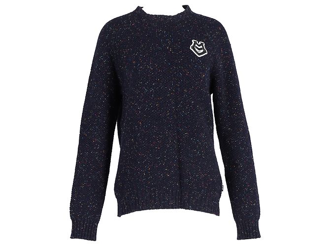 Moschino Logo-Patch-Pullover aus marineblauer Wolle