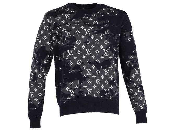 Pullover in lana blu navy Monogram LV 2021 di Louis Vuitton