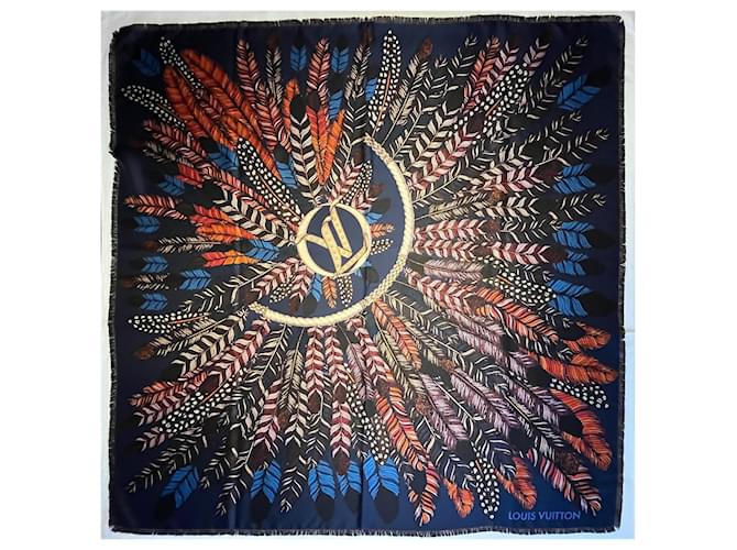 Louis Vuitton M76144 Love Birds Giant Double Face Square Dark blue Silk  ref.1831149
