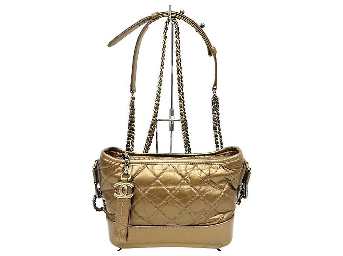 Bolsa hobo de couro Chanel Gabrielle Small Bronze