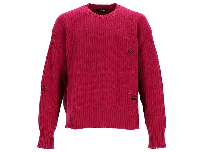 Distressed Rundhals-Pullover aus roter Wolle von Dsquared2 