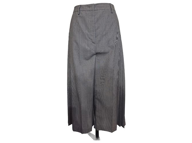 Prada Houndstooth Wool Culotte Skirt Grey