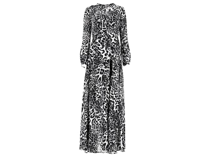  Michael Kors Leopard Print Maxi Buttoned Long Sleeve Dress in Black and Black Viscose Multiple colors Cellulose fibre  ref.1834676