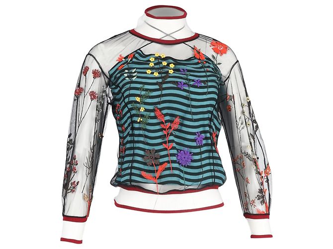 Fendi Mesh Embroidered Blouse in Multicolor Nylon Multiple colors