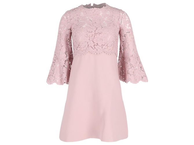 Valentino Garavani Vestido Mini de Renda Valentino em Algodão Rosa Marrom
