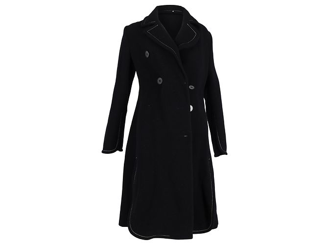 Max Mara Visible Stitch Double -Breasted Coat in Black Wool