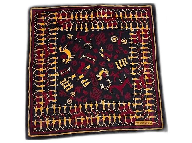 Sciarpa in seta Trussardi Nera Gialla Bordeaux Nero