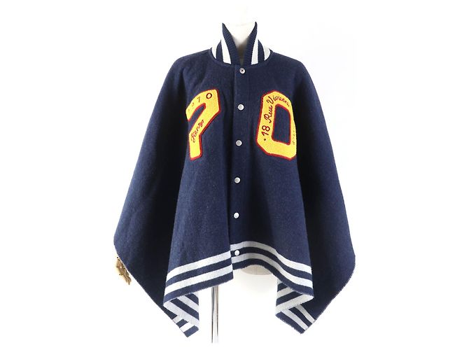 Kenzo Woll-Nylon großer Poncho marineblau