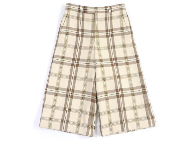 Bermuda largo xadrez de lã e rayon Gucci 44 Bege