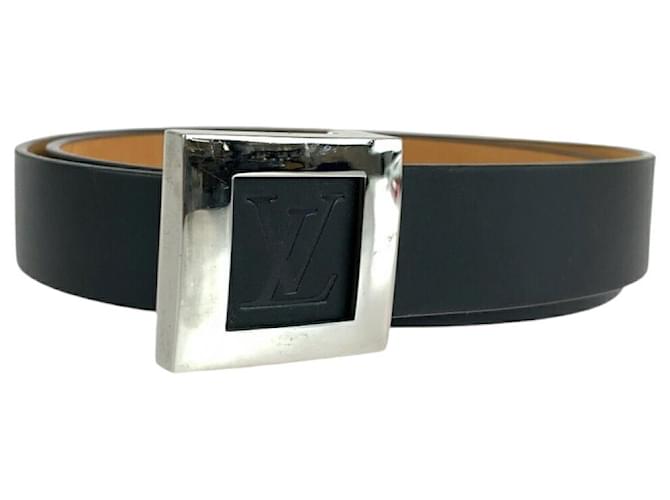 Louis Vuitton Leather Belt Black Silver Buckle  ref.1835469
