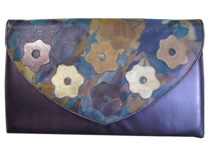 Bally leather handbag blue floral pattern