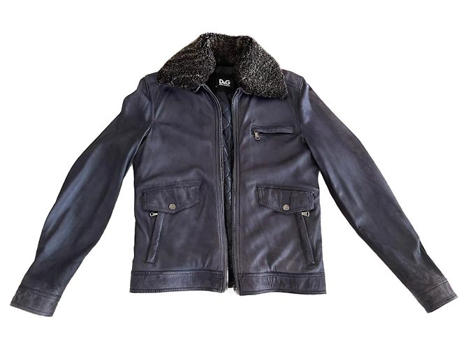 Blue washed look lambskin aviator jacket Dolce & Gabbana Size 52 IT