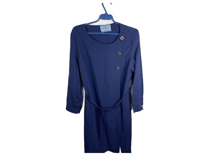 Vestido de noite azul Prada com cinto
