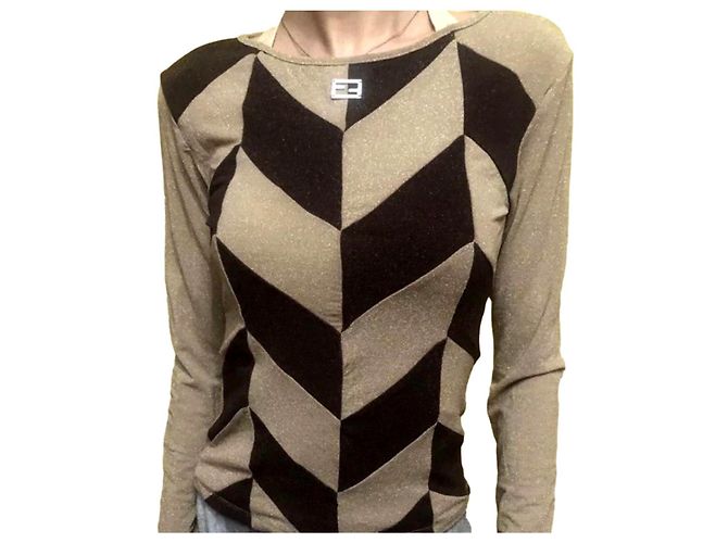 Fendi Glänzender Pullover Langarm Braun 