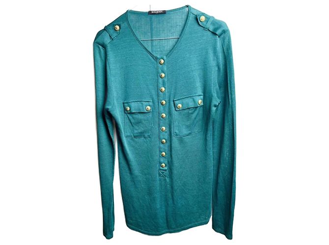 Pull Balmain Vert en Viscose et Lin