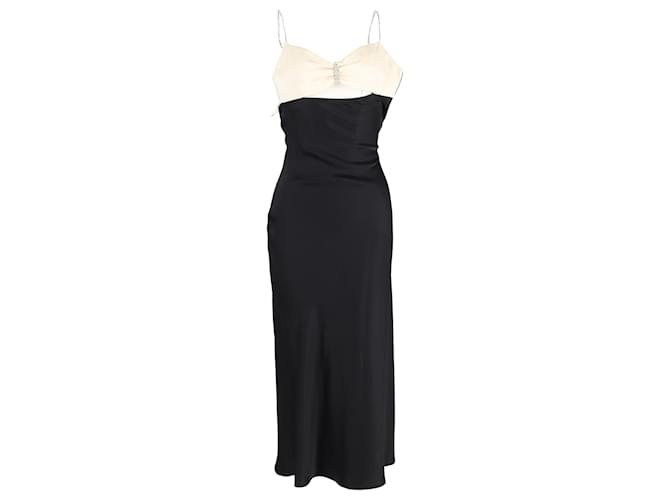  David Koma Bow Detail Midi Sleeveless Dress in Black and Cream Silk  ref.1836976