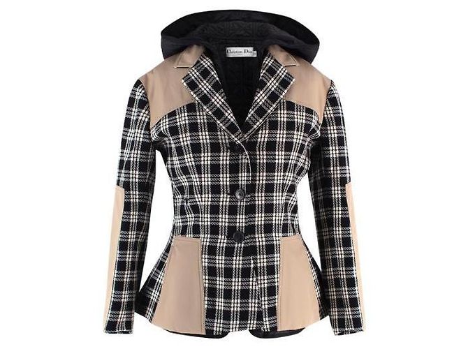 Christian Dior Zwei-in-Eins Karoblazer Beige Wolle