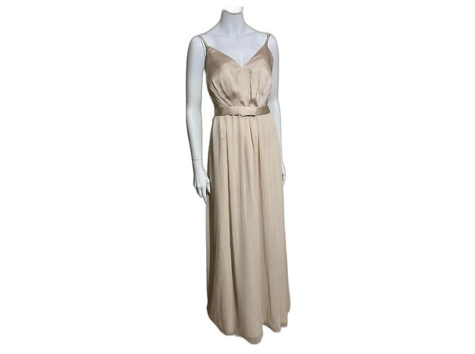 Vera Wang Abendkleid in Champagnerfarbe in voller Länge Beige Golden Creme