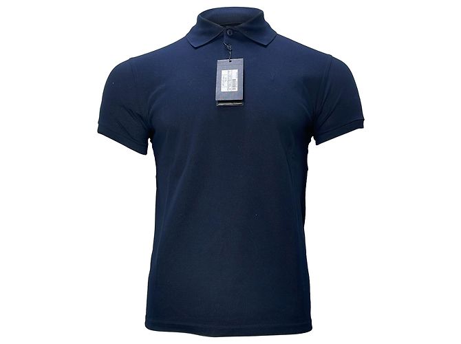 Polo de algodão azul marinho com logo bordado Saint Laurent Cassandre