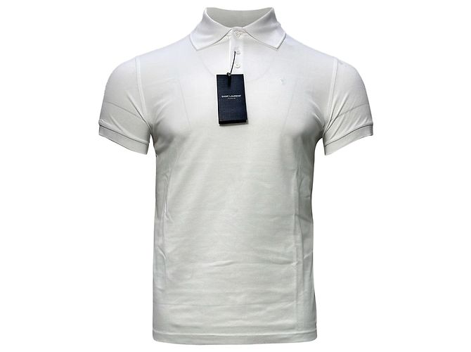 Polo de algodão branco com logo bordado Saint Laurent