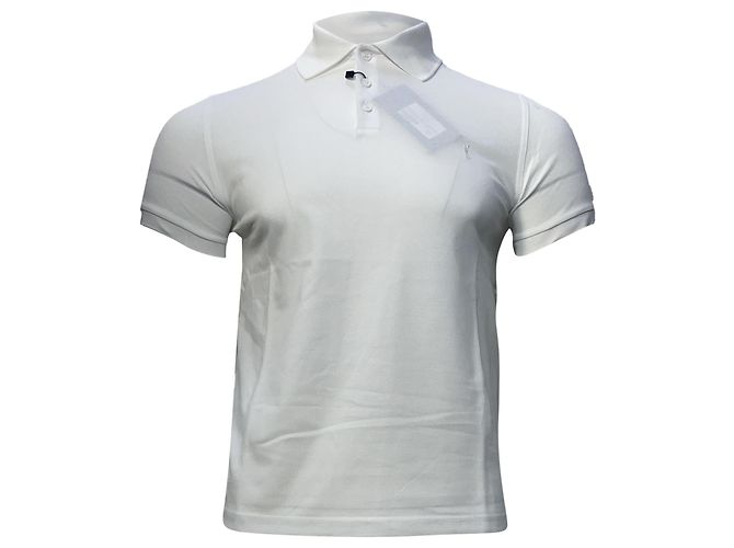 Polo de algodão branco com logo bordado Saint Laurent