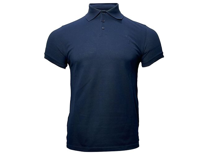 Polo de algodón azul marino con logo bordado Saint Laurent Cassandre