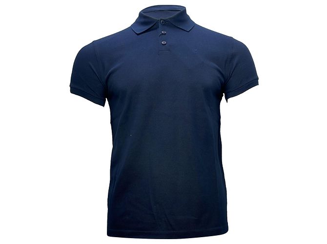 Saint Laurent Cassandre Embroidered-Logo Polo Shirt in Navy Blue Cotton