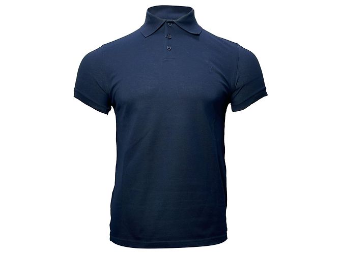 Polo de algodón azul marino con logo bordado Saint Laurent Cassandre