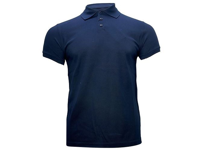 Polo de algodão azul marinho com logo bordado Saint Laurent Cassandre