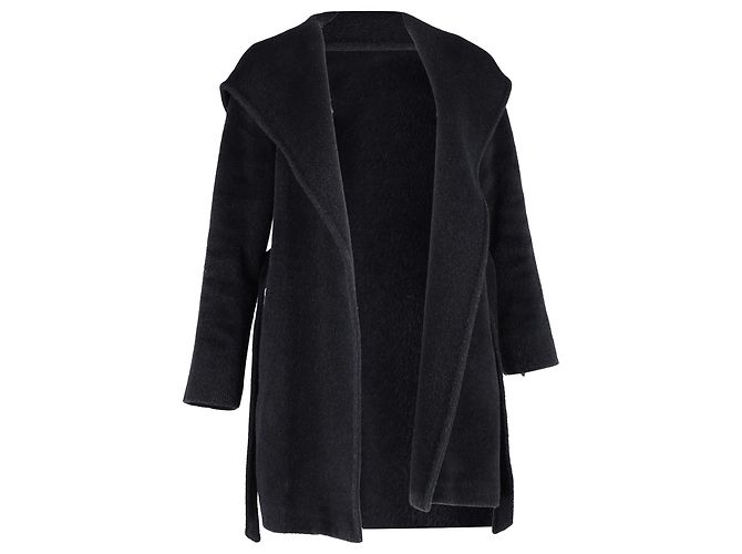 Abrigo con capucha Max Mara con cinturón en lana negra Negro