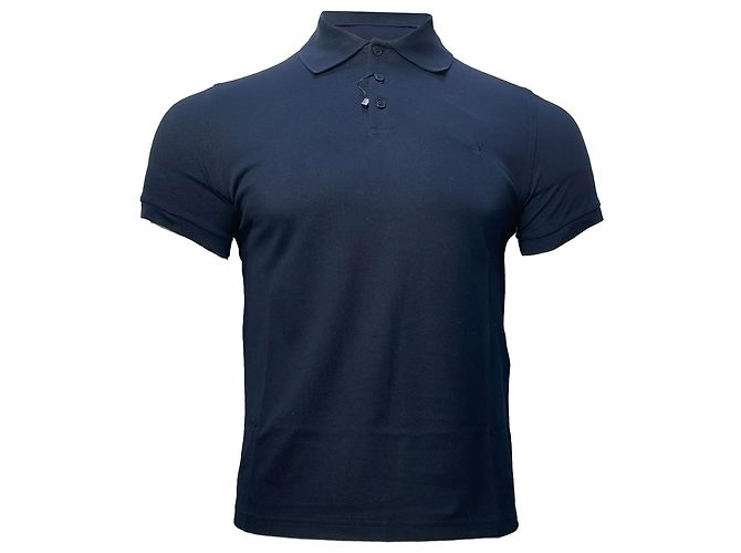 Polo de algodão azul marinho com logo bordado Saint Laurent Cassandre