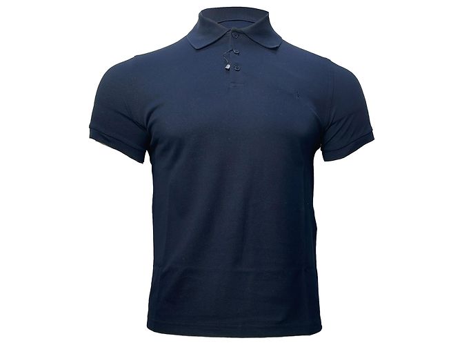 Polo de algodão azul marinho com logo bordado Saint Laurent Cassandre