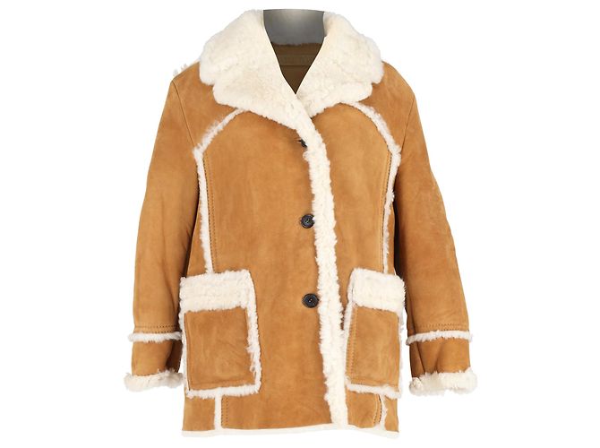 Miu Miu Shearling Single-Breasted Jacket with Pockets in Brown Suede
