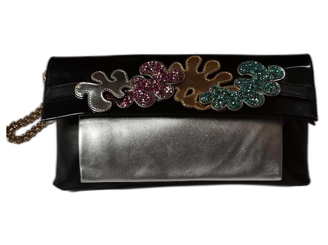 Clutch Christian Louboutin in pelle nera e argento Nero Multicolore