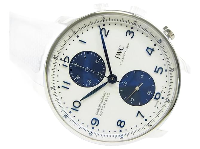 IWC Portugieser Chronograph white x blue IW371620 Genuine goods Mens Silvery Steel  ref.1839485